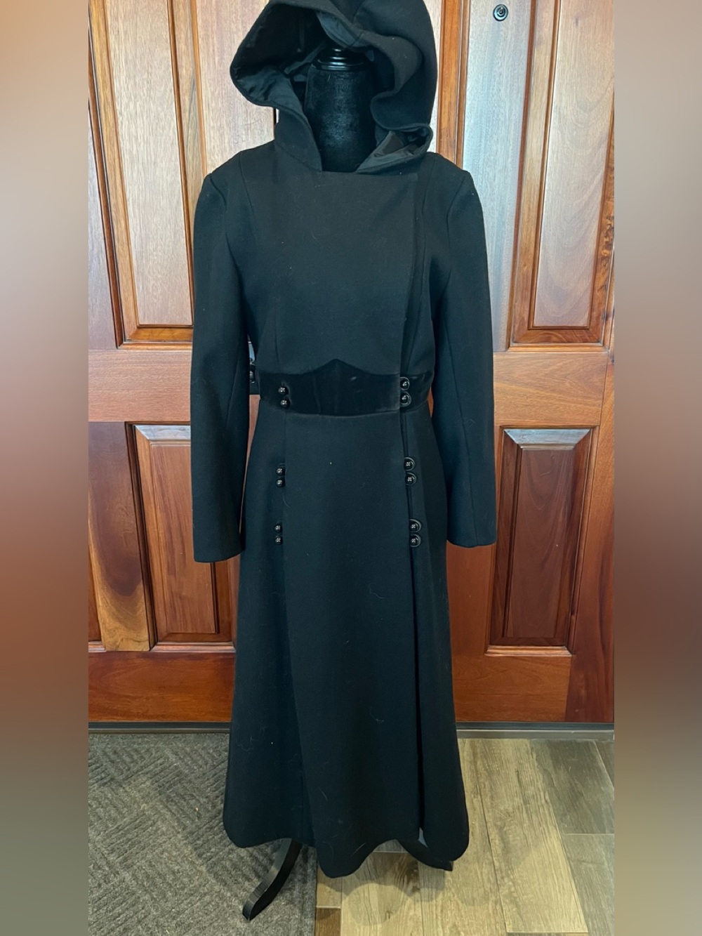 Handcrafted Black Wool Long Coat Womens Goth Academia Maxi Witchy Steampunk